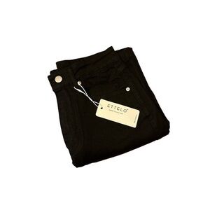 ETTELO Women's Black Wide-Leg Cotton Blend Pants -Party Button Closure - Size 2
